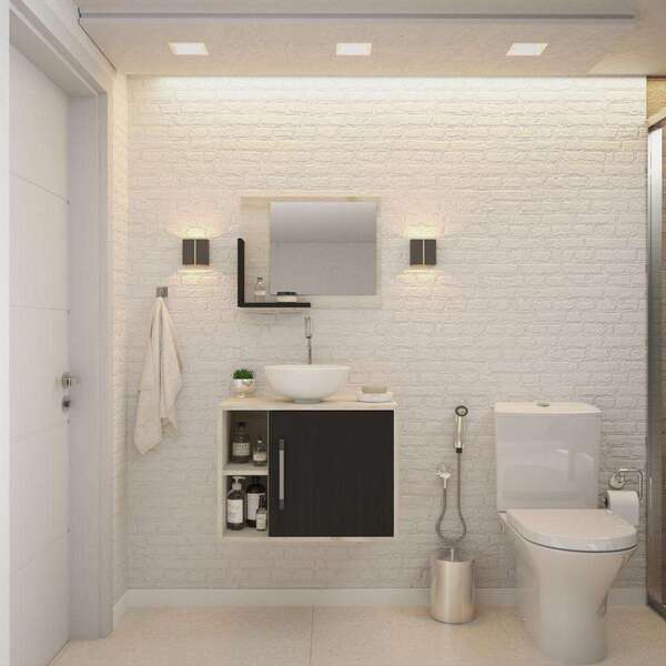 Conjunto Para Banheiro Gabinete Com Cuba Redonda R30 E Espelh