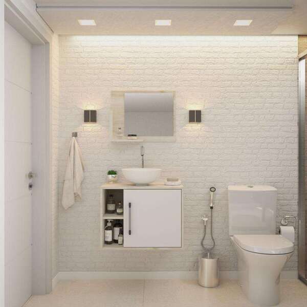 Conjunto Para Banheiro Gabinete Com Cuba Redonda R30 E Espelh