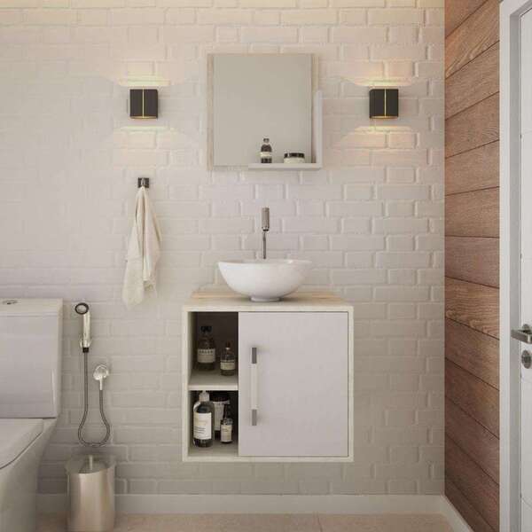 Conjunto Para Banheiro Gabinete Com Cuba Redonda R30 E Espelh