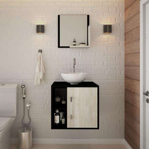 Conjunto Para Banheiro Gabinete Com Cuba Redonda R30 E Espelh