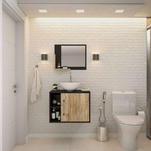 Conjunto Para Banheiro Gabinete Com Cuba Redonda R30 E Espelh