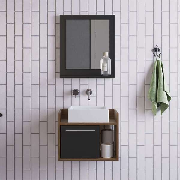 Conjunto Para Banheiro Gabinete E Espelheira Filbert 1 Pt Pre