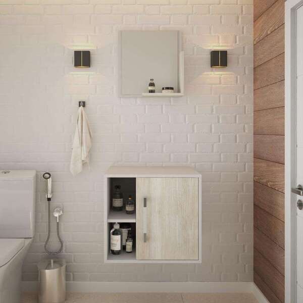 Conjunto Para Banheiro Gabinete E Espelheira Soft 500 Branco