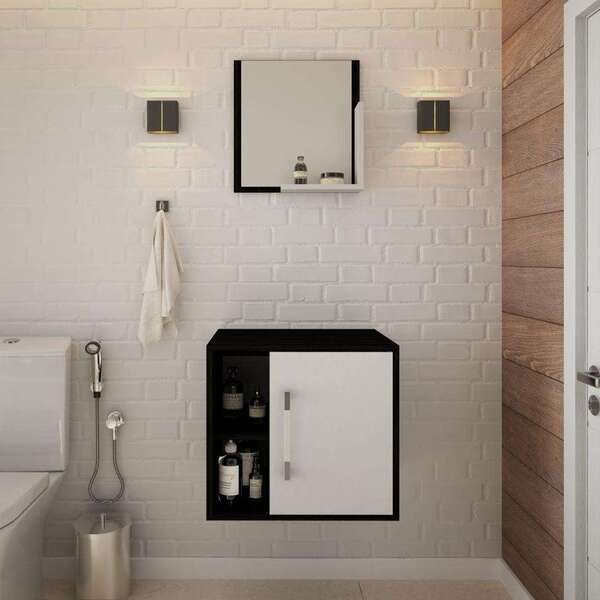 Conjunto Para Banheiro Gabinete E Espelheira Soft 500 Preto Ô