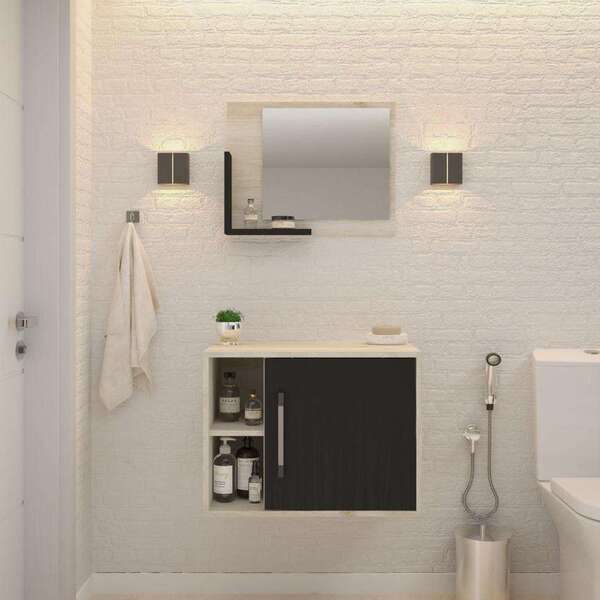 Conjunto Para Banheiro Gabinete E Espelheira Soft 600 Snow E