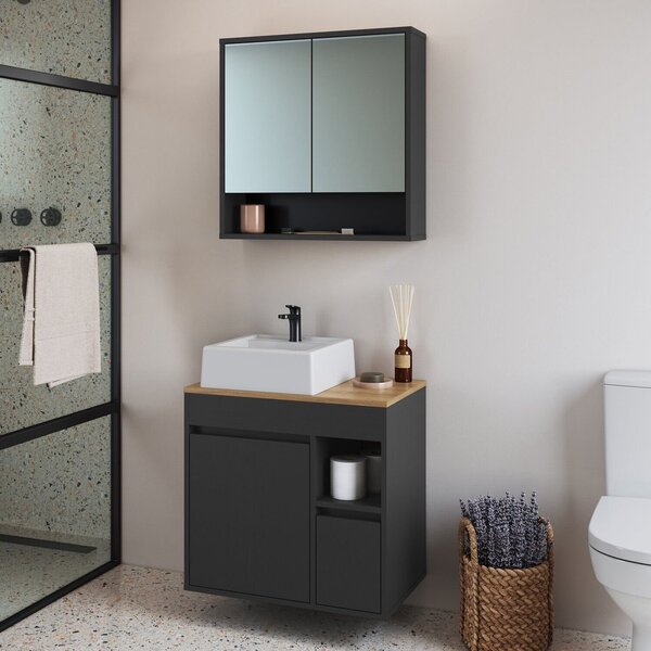 Conjunto Para Banheiro Gabinete Suspenso 60cm Com Cuba E Espe