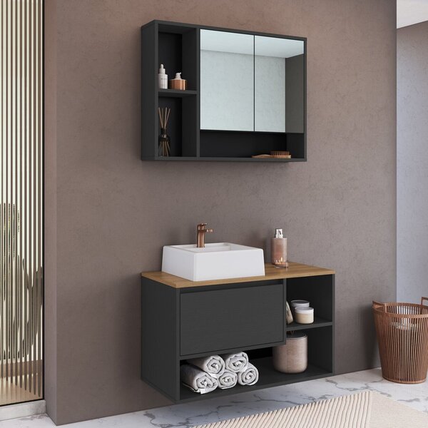 Conjunto Para Banheiro Gabinete Suspenso 80cm Com Cuba E Espe