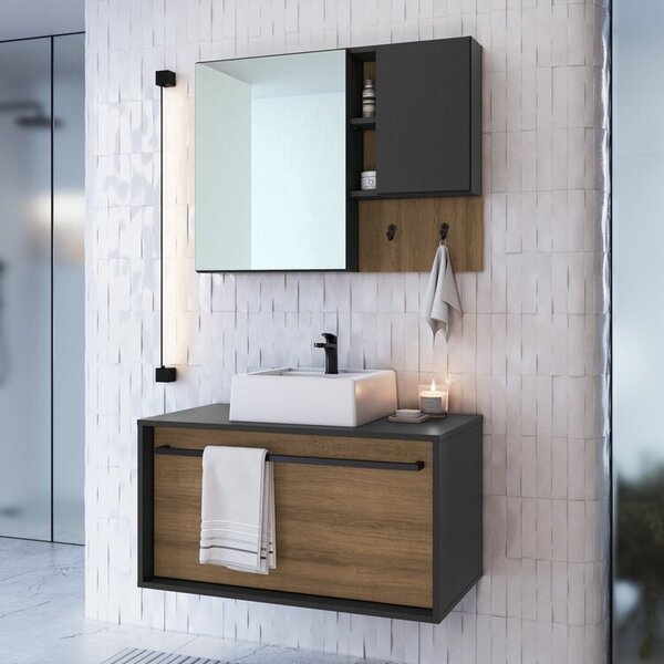 Conjunto Para Banheiro Gabinete Suspenso 80cm Com Puxador Toa