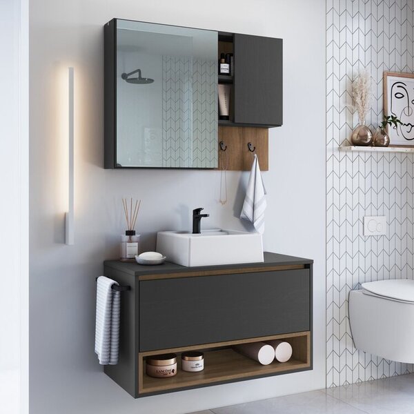 Conjunto Para Banheiro Gabinete Suspenso 80cm Com Toalheiro C