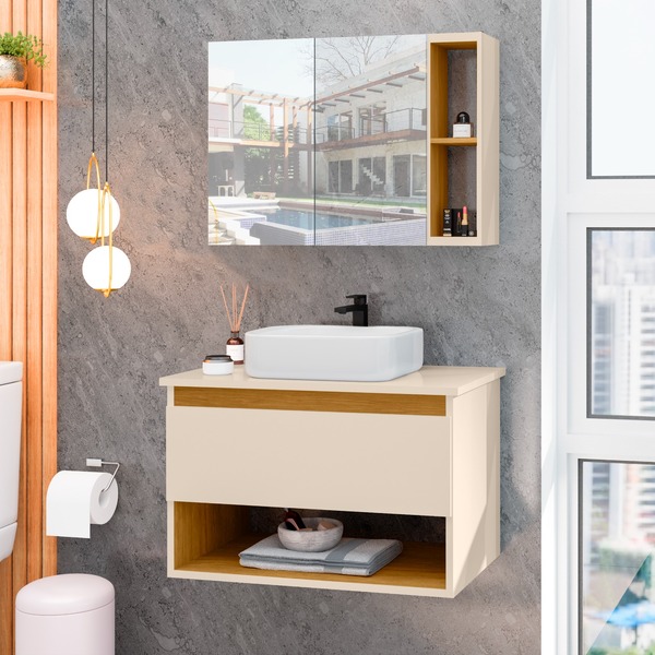 Conjunto Para Banheiro Gabinete Suspenso Com Cuba E Espelheir