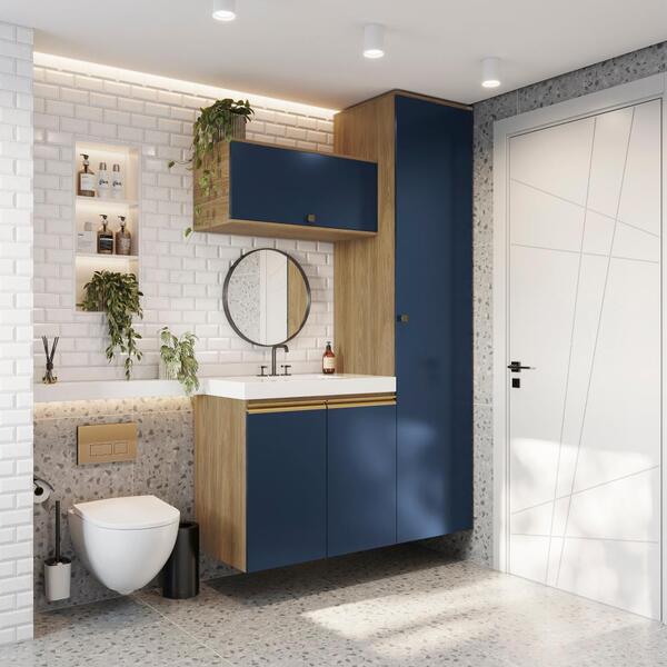 Conjunto Para Banheiro Kappesberg Celeste 3 Peças Nogueira/az