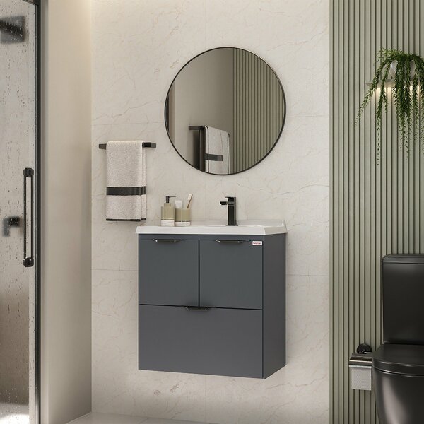 Conjunto Para Banheiro Luiza 60 Suspenso Espelho Redondo - Fa