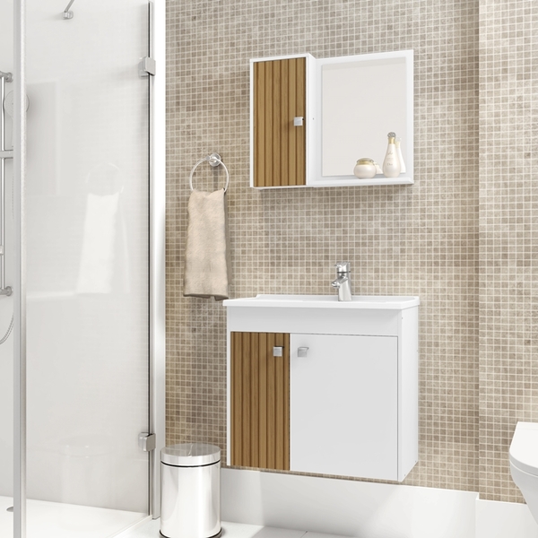 Conjunto Para Banheiro Munique Branco Ripado - Bechara Móveis