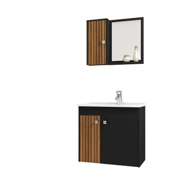 Conjunto Para Banheiro Munique Preto Ripado - Bechara Móveis