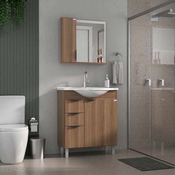 Conjunto Para Banheiro New Crystal 75 Com Pés - Fabribam Nogal