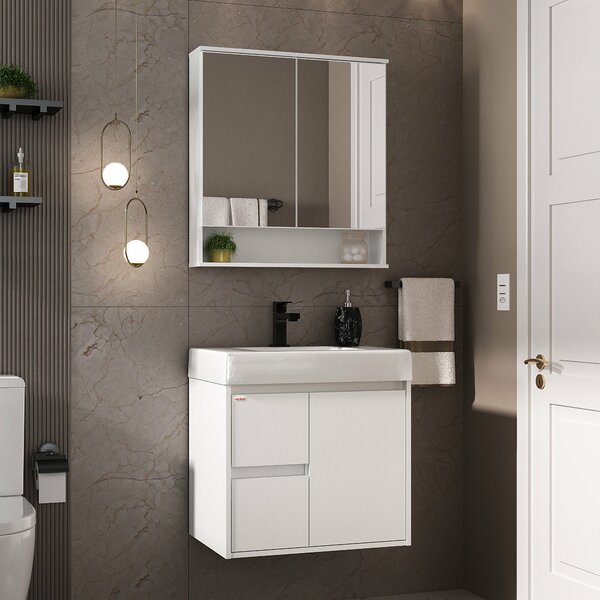 Conjunto Para Banheiro Nicole 60 Suspenso Lavatório E Espelhe