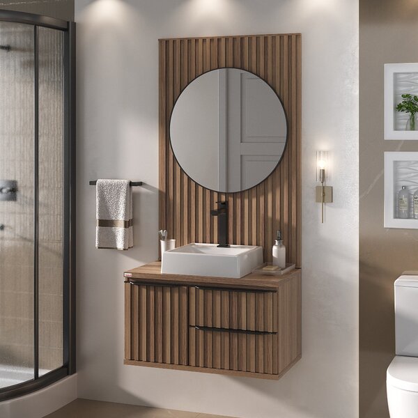 Conjunto Para Banheiro Ripado Cecília 78 Cm Com Painel E Espe