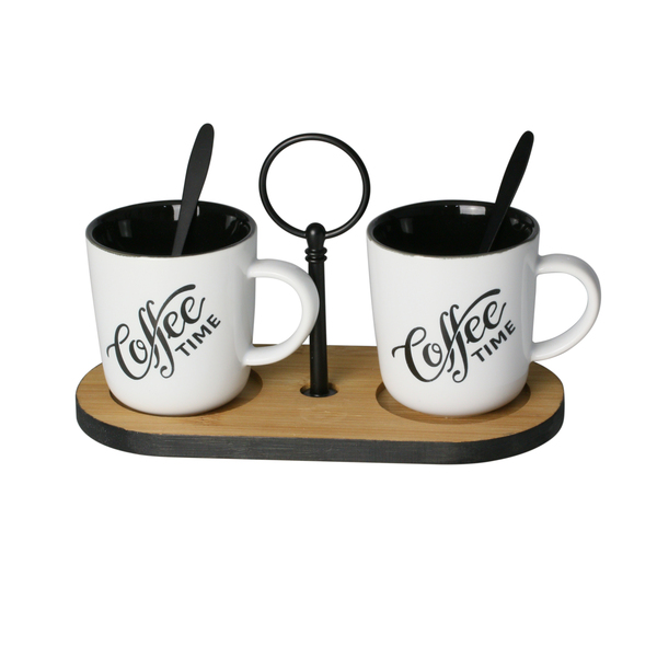 Conjunto Para Café Suporte Bambu 2 Canecas 2 Colheres Lyor