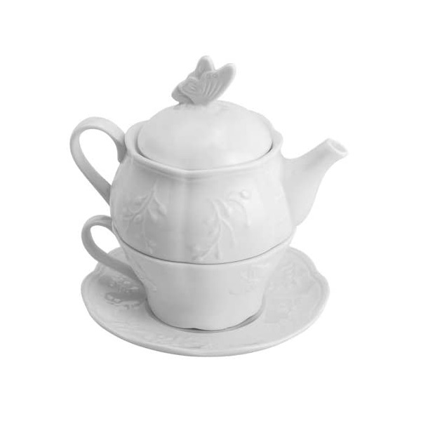 Conjunto Para Cha Porcelana Butterfly Flower 3 Peças Lyor 8524