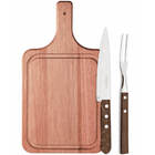 Conjunto Para Churrasco Madeira 3 Peças Kit Garfo Faca E Tábu