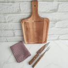 Conjunto Para Churrasco Madeira 3 Peças Kit Garfo Faca E Tábu