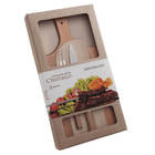 Conjunto Para Churrasco Madeira 3 Peças Kit Garfo Faca E Tábu