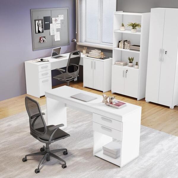 Conjunto Para Escritório 2 Mesas 2 Armários Altos Notável Móv