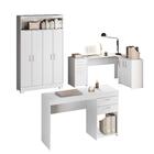 Conjunto Para Escritório 2 Mesas E 1 Armário Multiuso 4 Porta