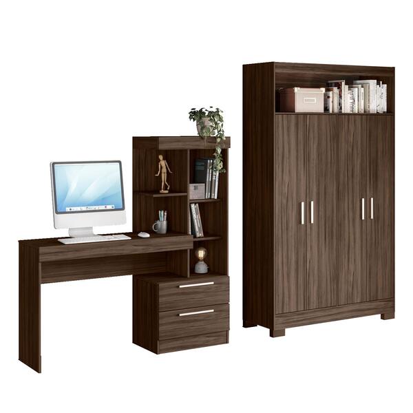 Conjunto Para Escritório 2 Peças Com Mesa E Armário 4 Portas
