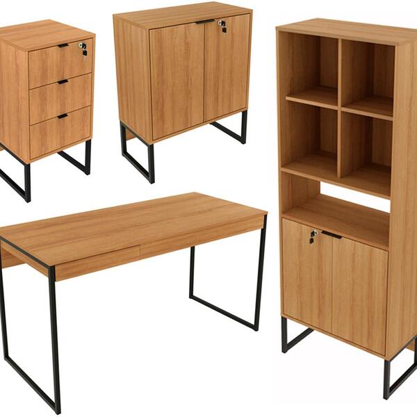 Conjunto Para Escritorio 4 Peças Office Tubular Tecno Mobili