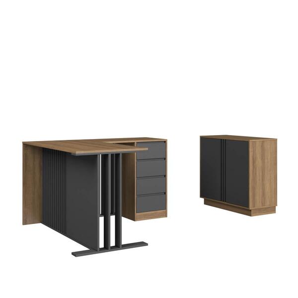 Conjunto Para Escritório Com 2 Peças Mesa L Armário Baixo Cm8