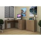 Conjunto Para Escritório Mesa L E Balcão 2 Portas - Amêndoa