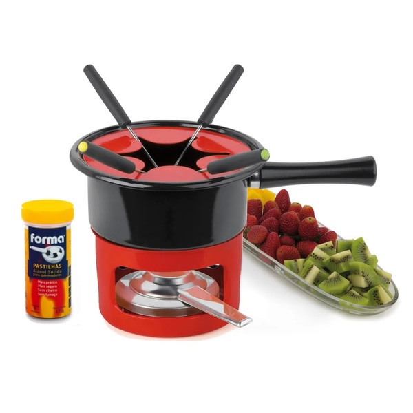 Conjunto Para Fondue Com 4 Garfos Queimador Pastilhas Refil V