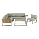 Conjunto de Sofá com Mesa de Centro e Poltrona para Jardim 144x61,5cm Elani 6 Lugares Alumínio e Teca Bege Naterial