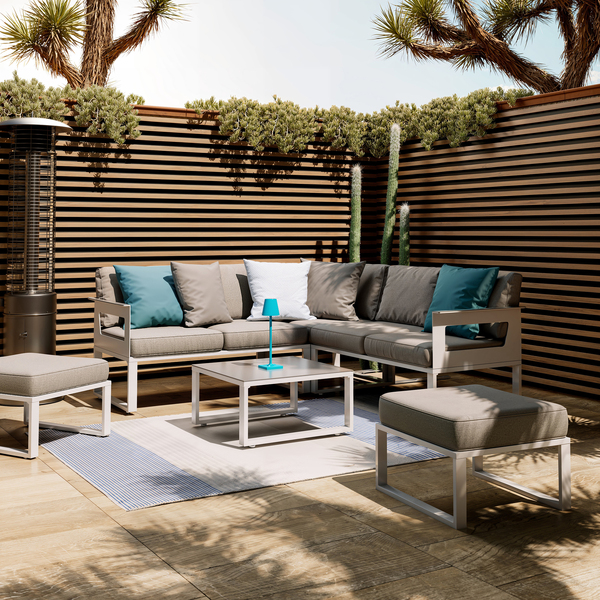 Conjunto de Sofá com Bancos e Mesa de Centro para Jardim 135x67cm Odyssea 7 Lugares Alumínio Branco e Cinza Naterial