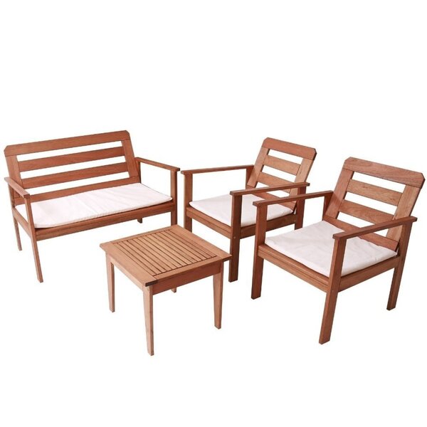 Conjunto Para Jardim Com 1 Sofá 2 Poltronas 1 Mesa De Centro Madeira