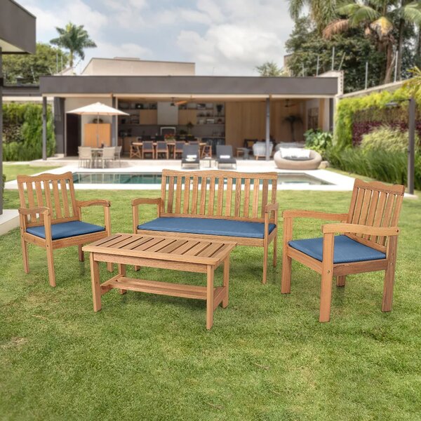 Conjunto Para Jardim De Madeira Eucalipto 4 Peças Estofado Na