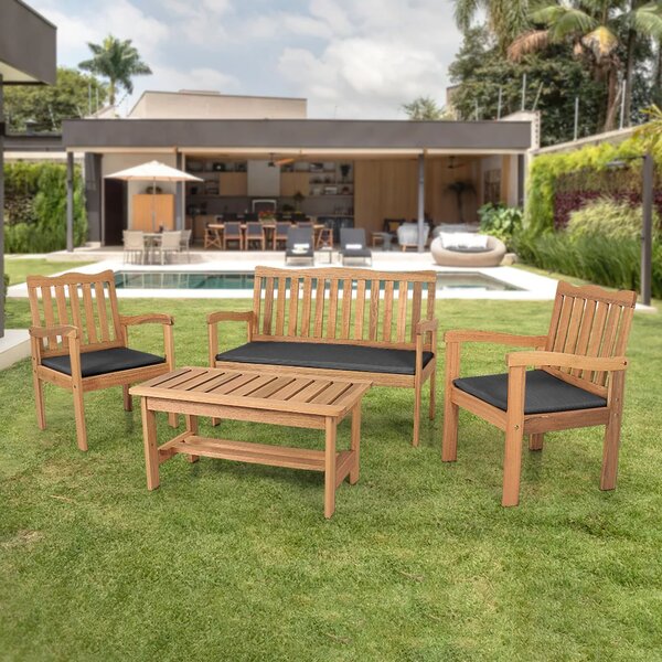 Conjunto Para Jardim De Madeira Eucalipto 4 Peças Estofado Na