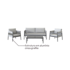 Conjunto para Jardim Henio Alumínio 4 peças Cinza Naterial