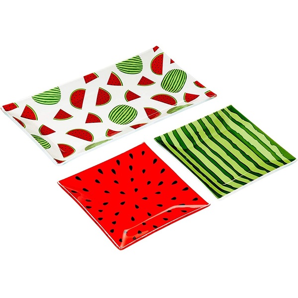 Conjunto Para Petisco Com 3 Peças Em Vidro Estampa Melancia