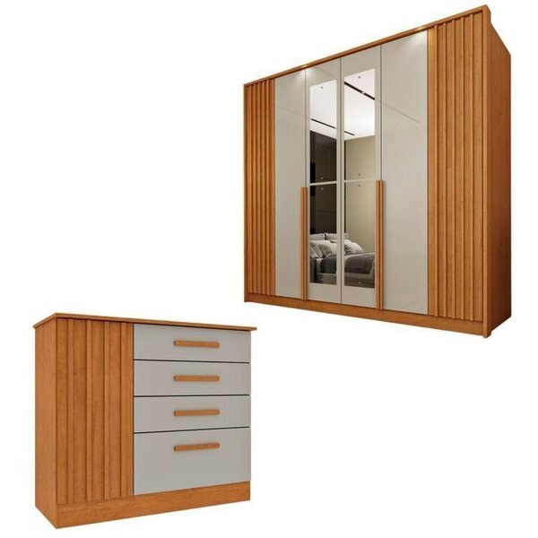 Conjunto Para Quarto 1 Guarda Roupa 6 Portas Com Espelho 1 Cô