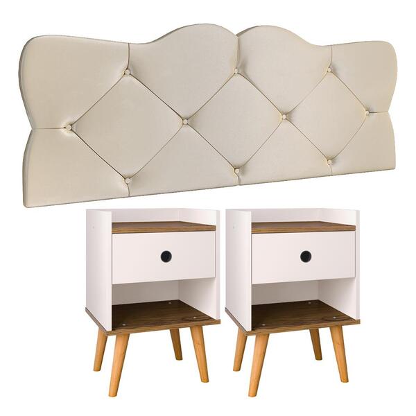 Conjunto Para Quarto Cabeceira Casal 1,40 Realeza Areia Com 2