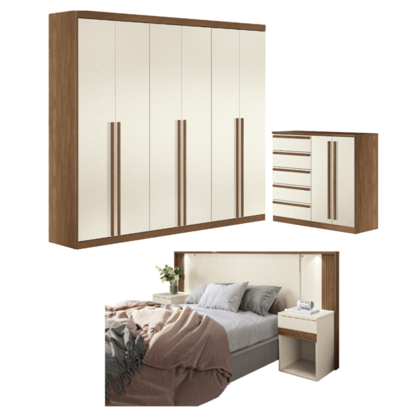 Conjunto Para Quarto De Casal Completo Tamila Jatobá Areia