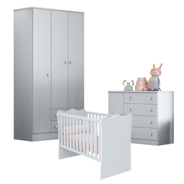 Conjunto Para Quarto Infantil Brighton Cinza Acetinado