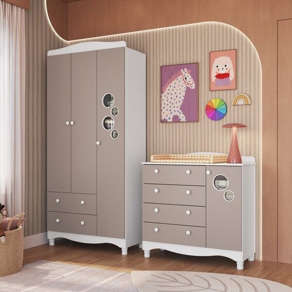Conjunto Para Quarto Infantil Com Guarda-roupa E Cômoda Troca