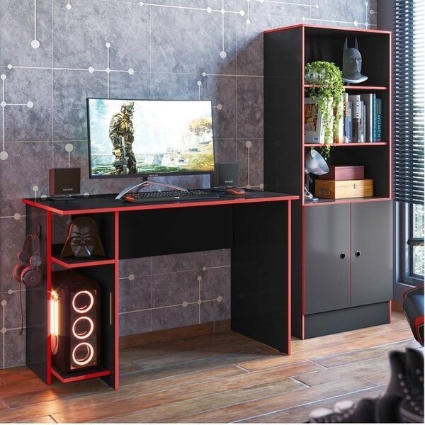 Conjunto Para Quarto Mesa E Armário Gamer Preto / Vermelho