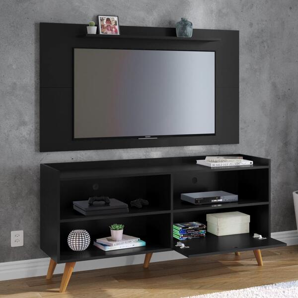 Conjunto Para Sala Com Rack Paladio E Painel Samba - Preto -