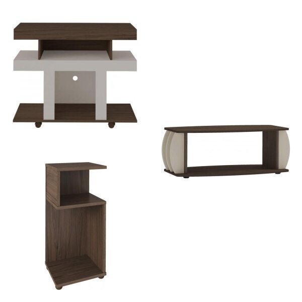 Conjunto Para Sala De Estar Com Rack, Mesa De Centro E Mesa D