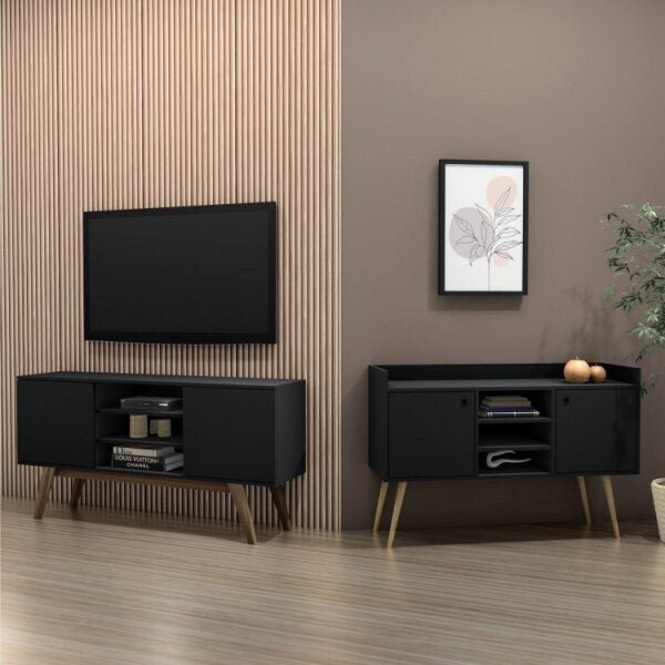 Conjunto Para Sala De Estar E Rack Para Tv Até 65 Polegadas E