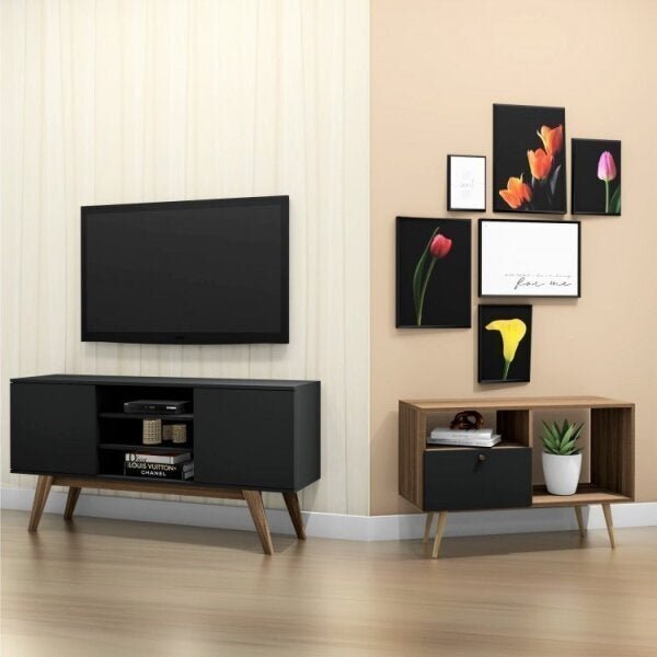 Conjunto Para Sala De Estar Rack E Aparador 1 Porta 2 Nichos